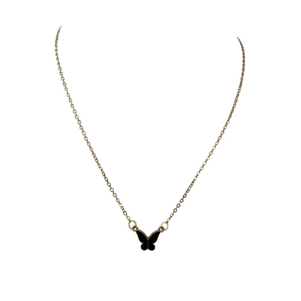 Black butterfly pendant necklace